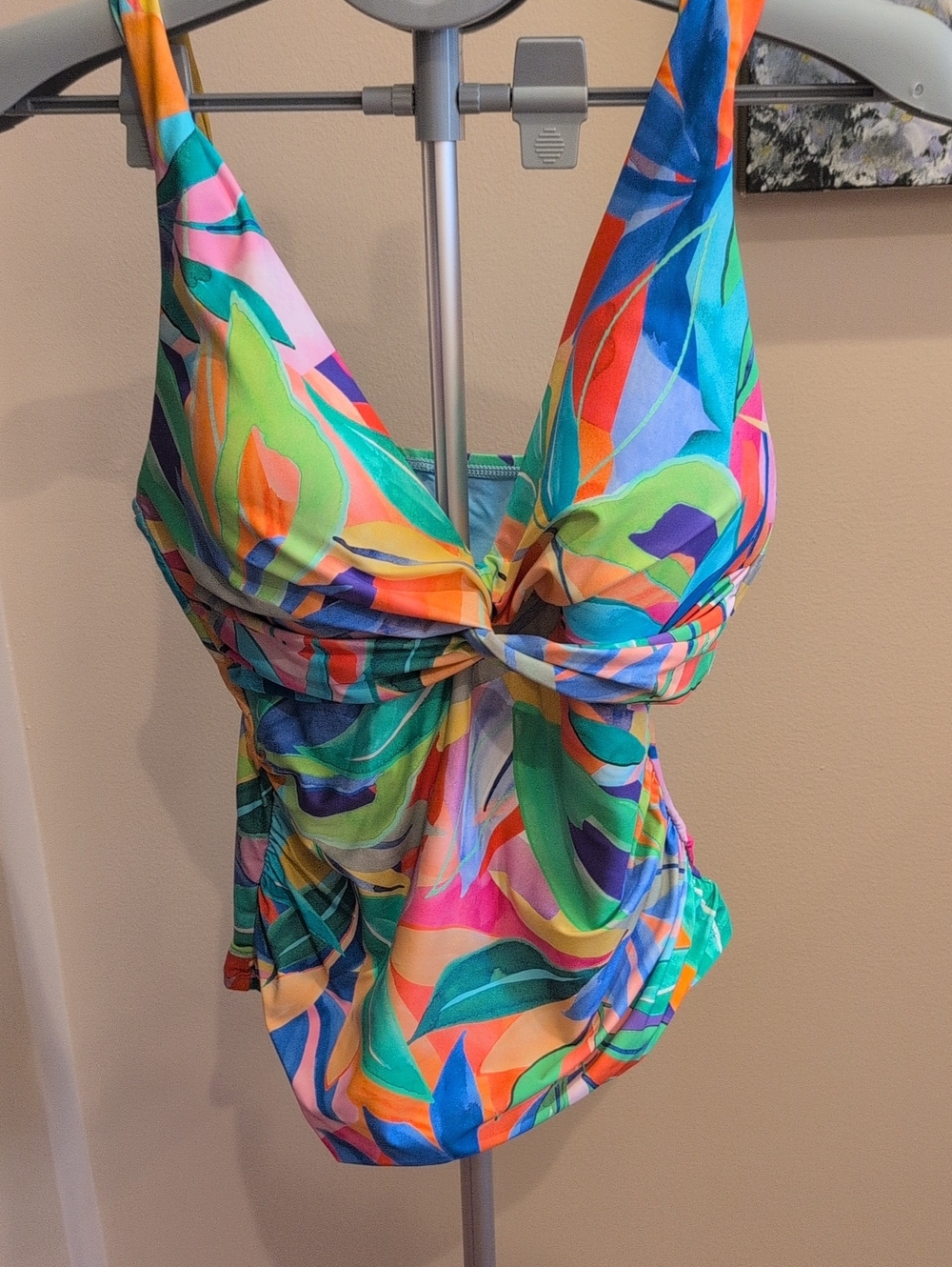 Multicolor Tropical Print Women's Tankini Swim Top